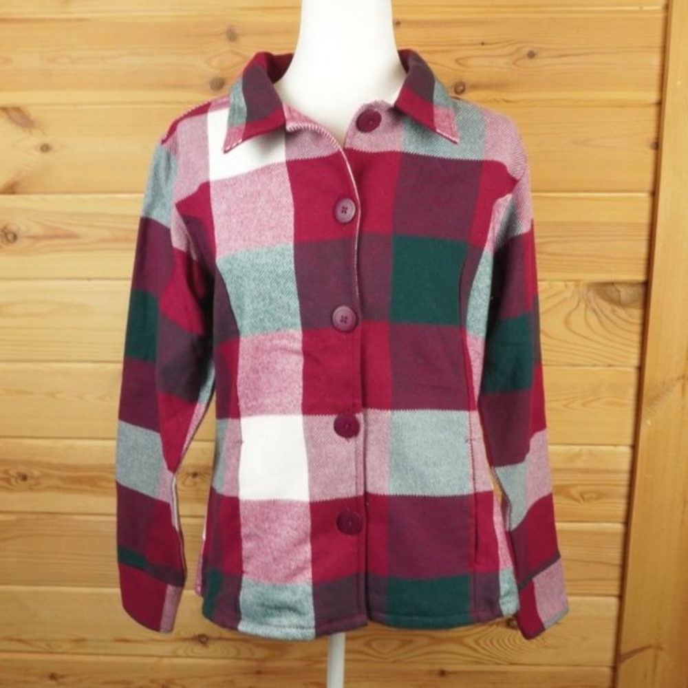 Cabela's Scarlet White Plaid Logger Flannel Button Up‎ Shacket Size Large